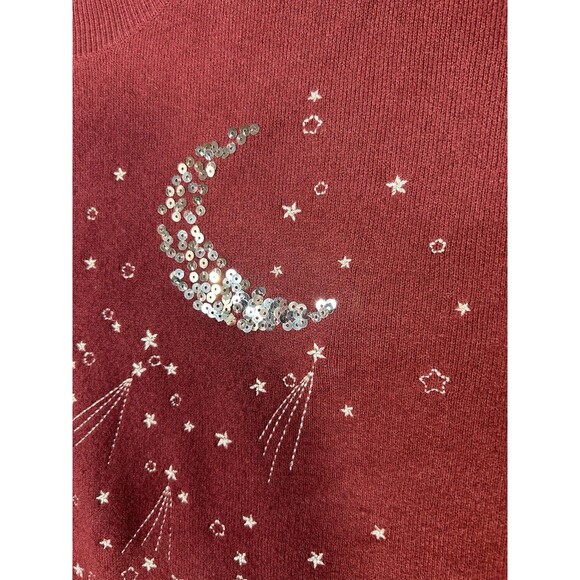 Torrid Women’s Plus Size 3 Sweater Maroon Embroidered Stars Sequin Moon - Picture 2 of 9